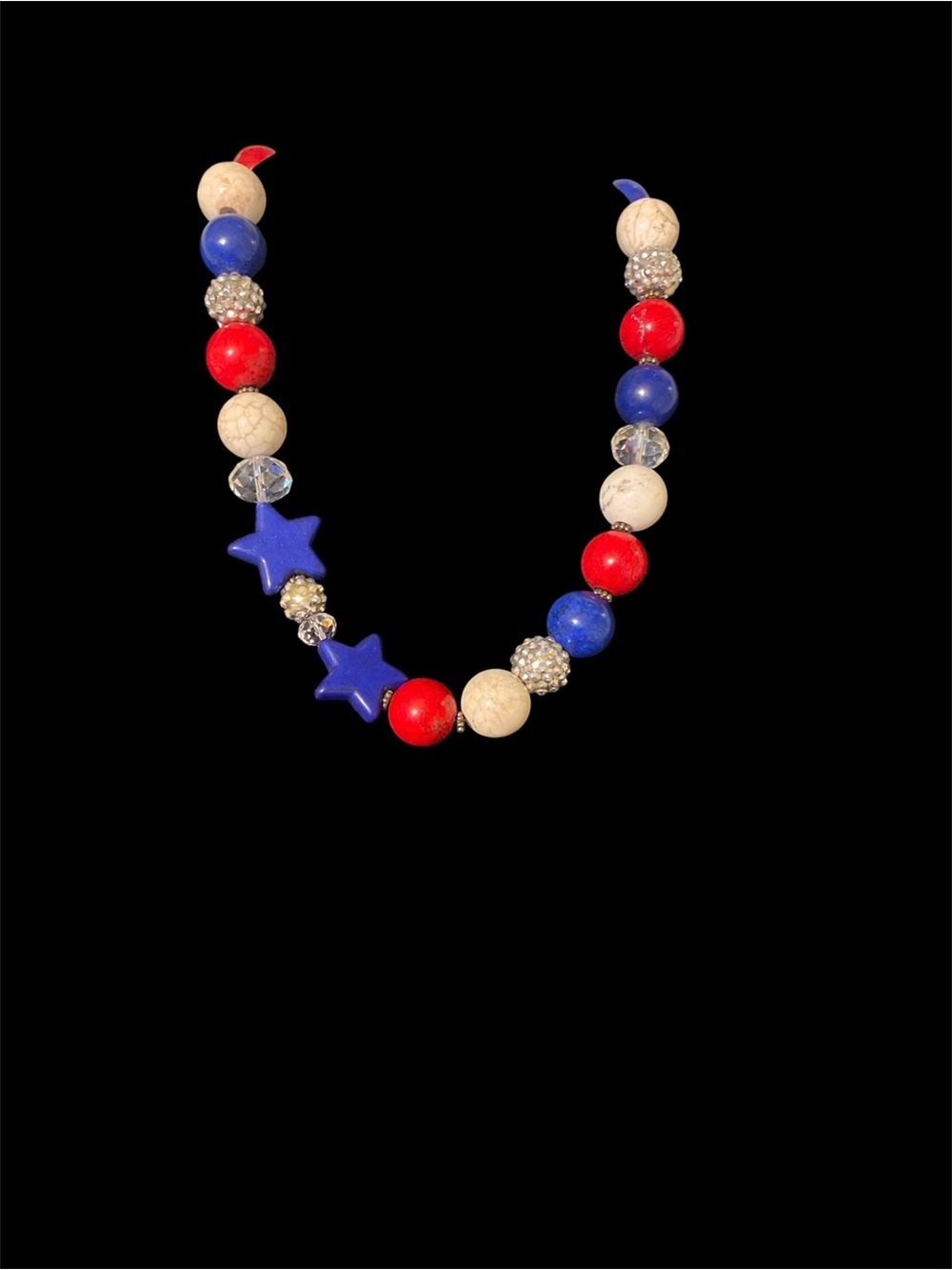 Patriotic Howlite stone USA necklace
